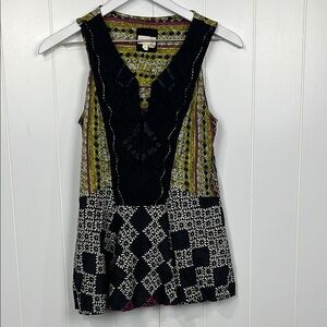 Anthropologie Meadow Rue Womens Top S Black  Multi-Print Quilted 100% Viscose